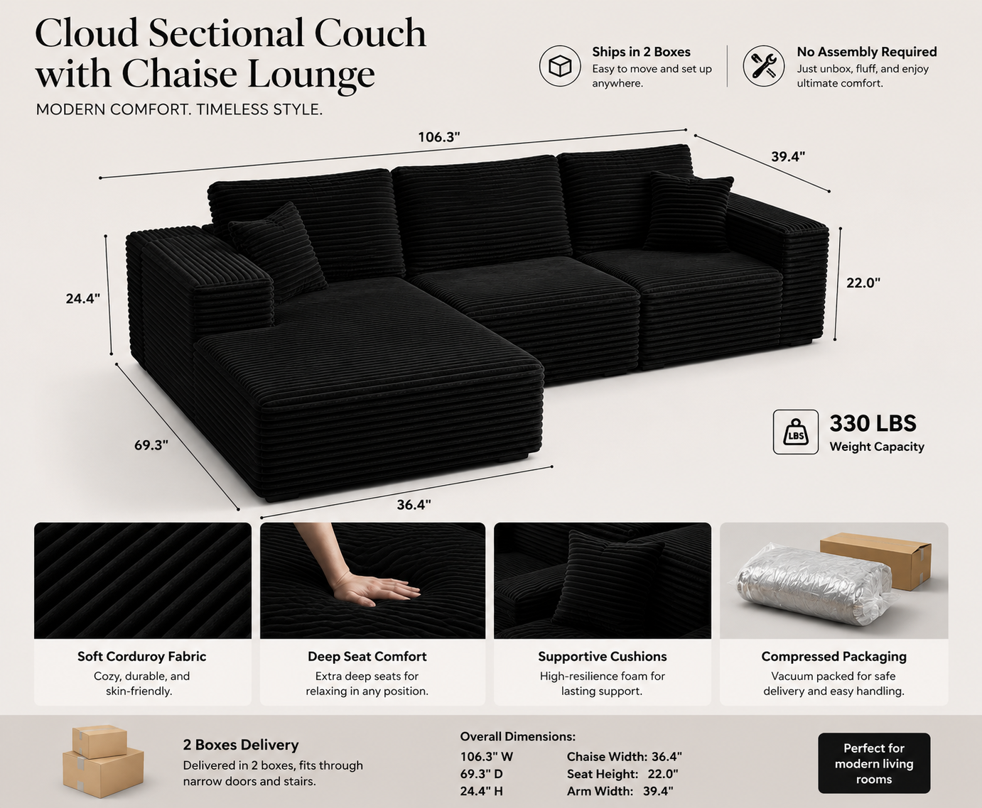 Arvella Noir Cloud Sectional Sofa